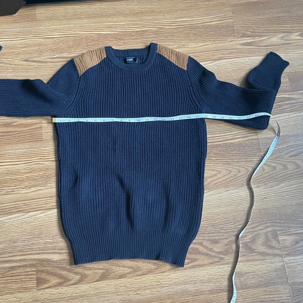 J.Crew Woodsman Crew Neck Suede Shoulder Patch Chunky Ribbed Sweater Navy Sz XS